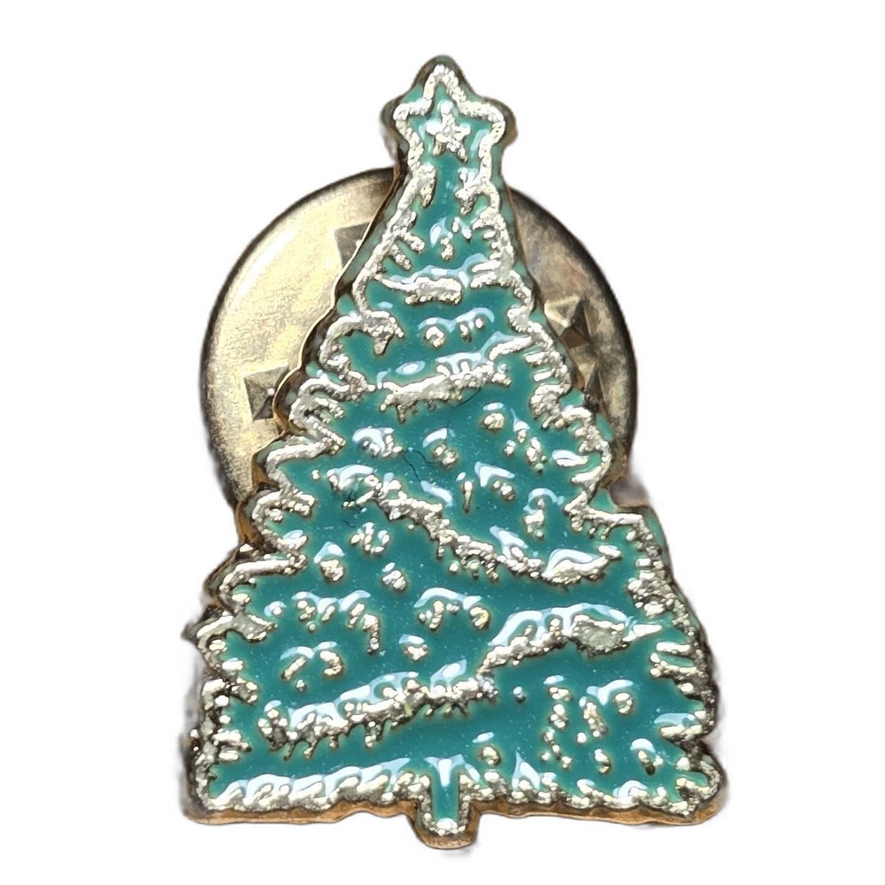 Teal Enamel Christmas Tree Star Vintage Holiday Decor Lapel Vest Hat Pin D27